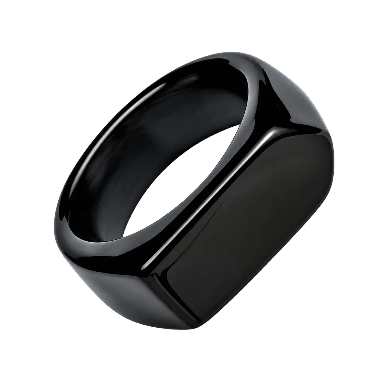 Representative polished black band ring