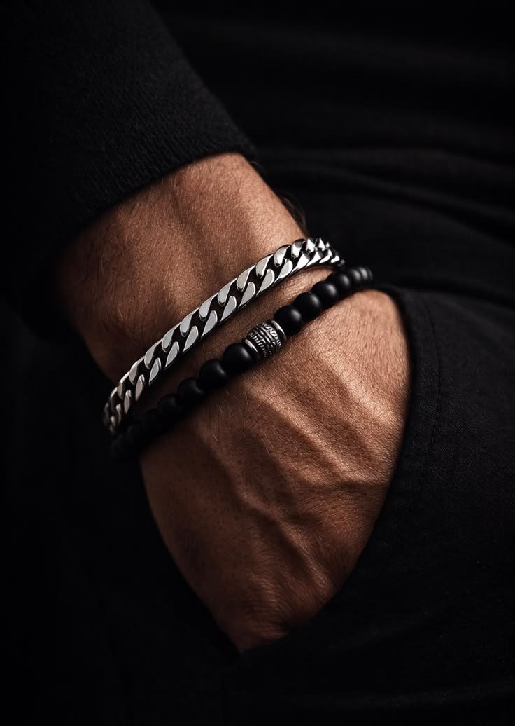 Editorial bracelet styling with an ivory shirt